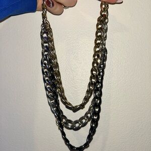 Gold, Black and Silver Chain Necklace